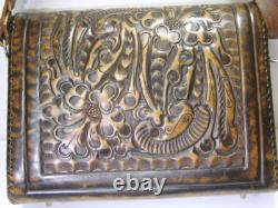 Large Vintage Hand Tooled Leather Satchel / Purse