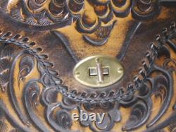 Large Vintage Hand Tooled Leather Satchel / Purse