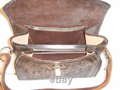 Large Vintage Hand Tooled Leather Satchel / Purse