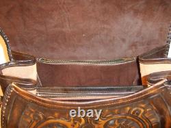 Large Vintage Hand Tooled Leather Satchel / Purse