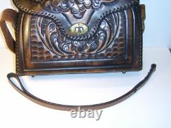 Large Vintage Hand Tooled Leather Satchel / Purse