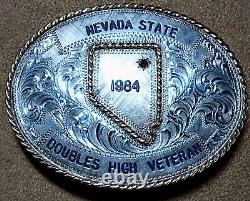 Large Vintage Nevada 1984 Doubles High Veteran Sterling Plate Trophy Belt Buckle