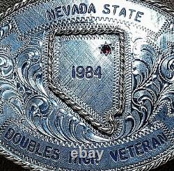 Large Vintage Nevada 1984 Doubles High Veteran Sterling Plate Trophy Belt Buckle