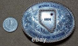 Large Vintage Nevada 1984 Doubles High Veteran Sterling Plate Trophy Belt Buckle