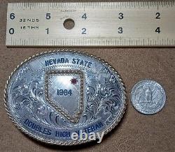 Large Vintage Nevada 1984 Doubles High Veteran Sterling Plate Trophy Belt Buckle