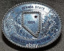 Large Vintage Nevada 1984 Doubles High Veteran Sterling Plate Trophy Belt Buckle