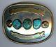 Large Vintage Nickel Silver & Brass Turquoise Western Rodeo Style Belt Buckle