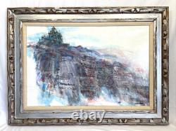 Large Vintage Palace on Mountain Landscape Painting 38x28 Castle Village signed