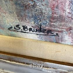 Large Vintage Palace on Mountain Landscape Painting 38x28 Castle Village signed