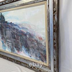 Large Vintage Palace on Mountain Landscape Painting 38x28 Castle Village signed