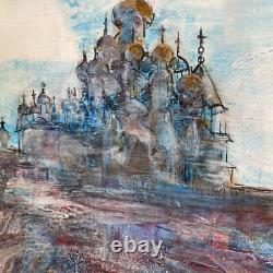 Large Vintage Palace on Mountain Landscape Painting 38x28 Castle Village signed Large Vintage Palace on Mountain Landscape Painting 38x28 Castle Village signed