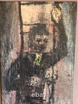 Large Vintage Pascal Cucaro 1957 Clown on Ladder Large Modernist Oil on Canvas