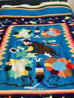 Large Vintage Serape Horse Blanket Wall Rug Wool Saltillo Southwest Mexico Navaj