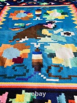 Large Vintage Serape Horse Blanket Wall Rug Wool Saltillo Southwest Mexico Navaj