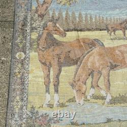Large Vintage Velvet Horses Tapestry Cabin Decor Wall Rug Art Western 49x74