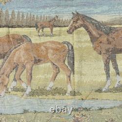 Large Vintage Velvet Horses Tapestry Cabin Decor Wall Rug Art Western 49x74