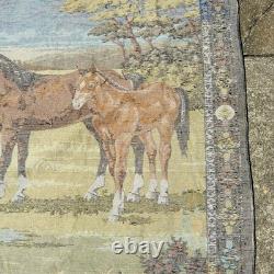 Large Vintage Velvet Horses Tapestry Cabin Decor Wall Rug Art Western 49x74