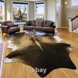 Large Washable Non Slip Faux Cowhide Rug 6x7 Brindle and White, Speckled Cow