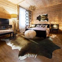 Large Washable Non Slip Faux Cowhide Rug 6x7 Brindle and White, Speckled Cow