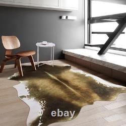 Large Washable Non Slip Faux Cowhide Rug 6x7 Brindle and White, Speckled Cow