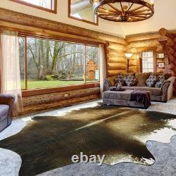 Large Washable Non Slip Faux Cowhide Rug 6x7 Brindle and White, Speckled Cow