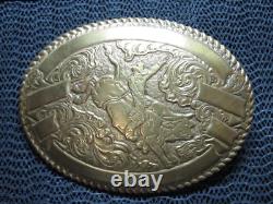 Large Western Bull Rider Cowboy Cowgirl Bronze Belt Buckle! Vintage! Crumrine
