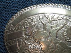 Large Western Bull Rider Cowboy Cowgirl Bronze Belt Buckle! Vintage! Crumrine