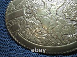 Large Western Bull Rider Cowboy Cowgirl Bronze Belt Buckle! Vintage! Crumrine