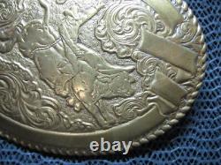 Large Western Bull Rider Cowboy Cowgirl Bronze Belt Buckle! Vintage! Crumrine