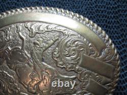Large Western Bull Rider Cowboy Cowgirl Bronze Belt Buckle! Vintage! Crumrine