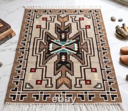 Large Wool Kilim Navajo Southwestern Bohemian Gray Tan 6x9 Handmade Antique Rug