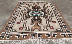Large Wool Kilim Navajo Southwestern Bohemian Gray Tan 6x9 Handmade Antique Rug