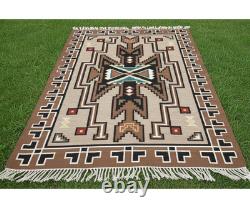 Large Wool Kilim Navajo Southwestern Bohemian Gray Tan 6x9 Handmade Antique Rug