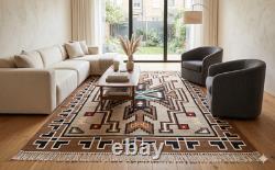 Large Wool Kilim Navajo Southwestern Bohemian Gray Tan 6x9 Handmade Antique Rug