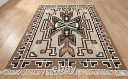 Large Wool Kilim Navajo Southwestern Bohemian Gray Tan 6x9 Handmade Antique Rug