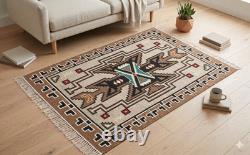 Large Wool Kilim Navajo Southwestern Bohemian Gray Tan 6x9 Handmade Antique Rug