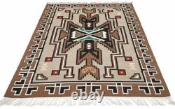 Large Wool Kilim Navajo Southwestern Bohemian Gray Tan 6x9 Handmade Antique Rug