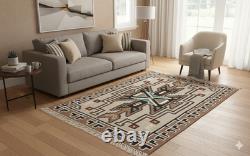 Large Wool Kilim Navajo Southwestern Bohemian Gray Tan 6x9 Handmade Antique Rug