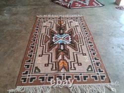 Large Wool Kilim Navajo Southwestern Bohemian Gray Tan 6x9 Handmade Antique Rug