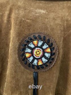 Lariat Leather Coat Fringed Beaded Southwest Suede Made in USA Sz Large Vintage