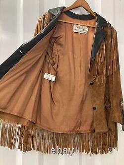 Lariat Leather Coat Fringed Beaded Southwest Suede Made in USA Sz Large Vintage