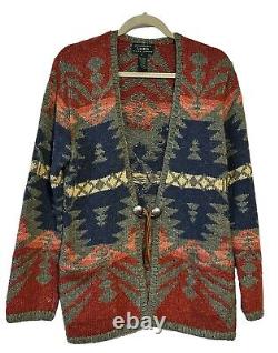 Lauren Ralph Lauren Hand Knit Vintage Woman Southwestern Cardigan Sweater Large