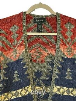 Lauren Ralph Lauren Hand Knit Vintage Woman Southwestern Cardigan Sweater Large