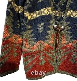 Lauren Ralph Lauren Hand Knit Vintage Woman Southwestern Cardigan Sweater Large