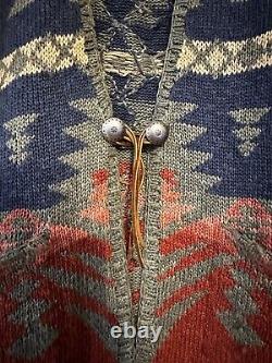 Lauren Ralph Lauren Hand Knit Vintage Woman Southwestern Cardigan Sweater Large