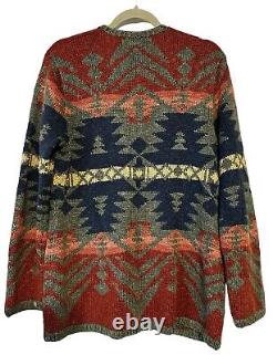 Lauren Ralph Lauren Hand Knit Vintage Woman Southwestern Cardigan Sweater Large