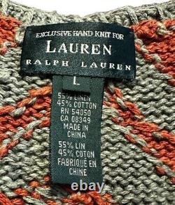 Lauren Ralph Lauren Hand Knit Vintage Woman Southwestern Cardigan Sweater Large