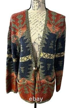 Lauren Ralph Lauren Hand Knit Vintage Woman Southwestern Cardigan Sweater Large