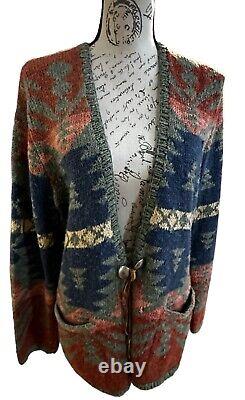 Lauren Ralph Lauren Hand Knit Vintage Woman Southwestern Cardigan Sweater Large