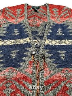 Lauren Ralph Lauren Hand Knit Vintage Woman Southwestern Cardigan Sweater Large